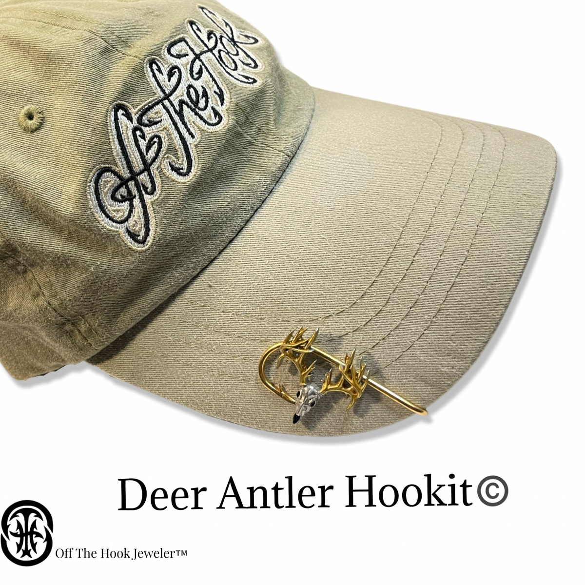 deer antler and fish hook DEER ANTLER (#2) HOOKIT© Hat Hook - Fishing Hat Clip