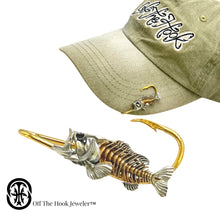 Load image into Gallery viewer, BASS BONE HOOKIT© Hat Hook - Fishing Hat Pin - Fishing Hat Clip - Fishing Hook for Hat