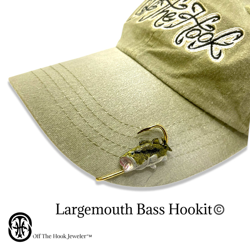 Largemouth Bass Hookit Fish Hook Hat Clip - Fishing Hat Pin - Brim Clip