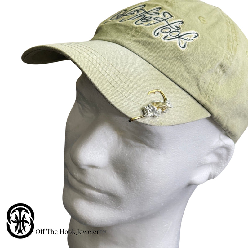 Bass Bone Hookit Hat Hook - Fishing Hat Pin - Fishing Hat Clip - Fishing Hook for Hat