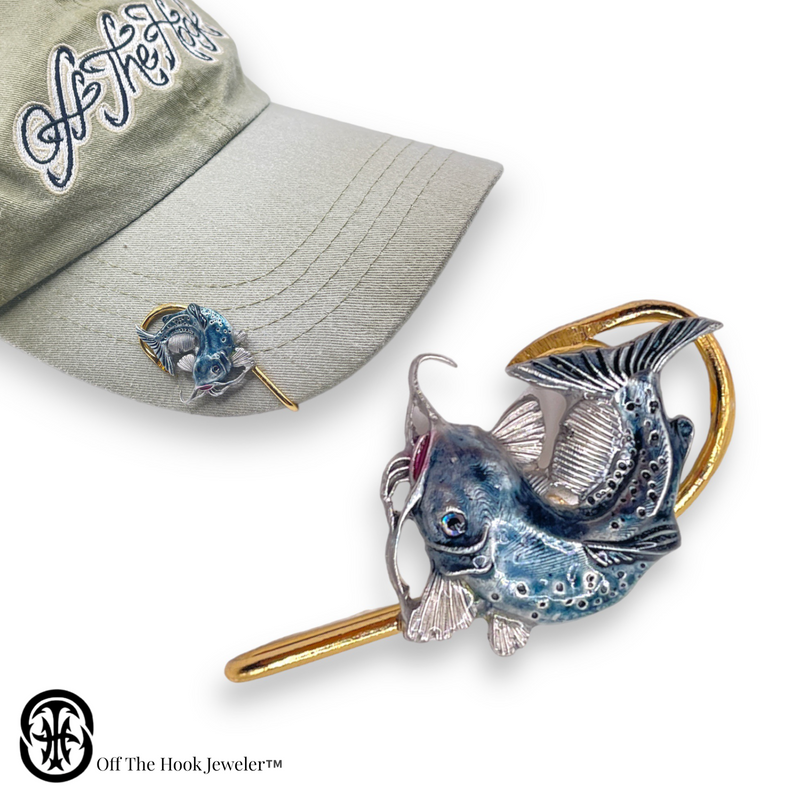 Hookits Blue Catfish Fishing Hook Hat Pin Clip