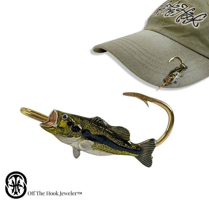 BLACK BASS FISH HOOKIT© Hat Hook - Fishing Hat Pin - Fishing Hat Clip - Brim Clip