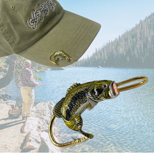 LARGEMOUTH BASS (turning) HOOKIT© Hat Hook - Fishing Hat Clip - Fishing Hook for Hat